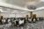 Meeting room setup with rounds and projection screen